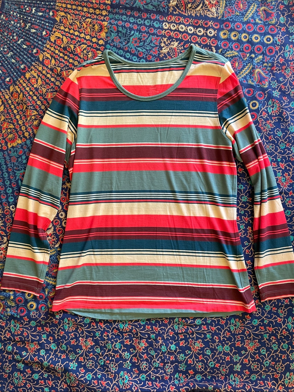 Woolx Remi Striped Long-Sleeve Scoop Neck Top XL